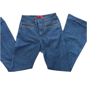 Brown‎ Leather Trim Flare Trouser Jeans Pants Womens 27x31 Preppy Classic